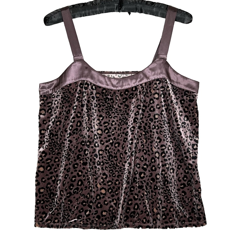 Cami Cheetah Print Womens Large Satin Adjustable Straps Black & Dark Plum Brown